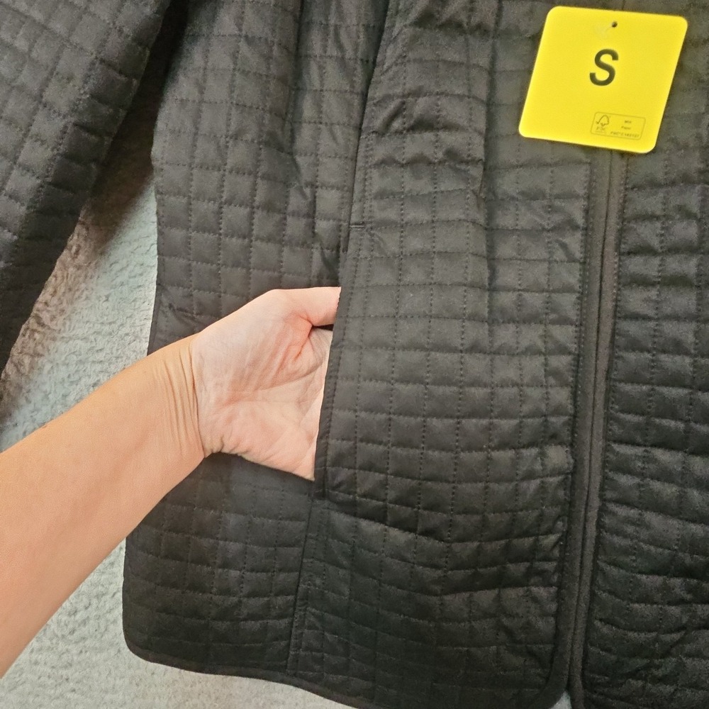 Lands End Jacket Womens S Black Quilted Hooded Full Zip Pockets Mock Neck - Picture 5 of 16